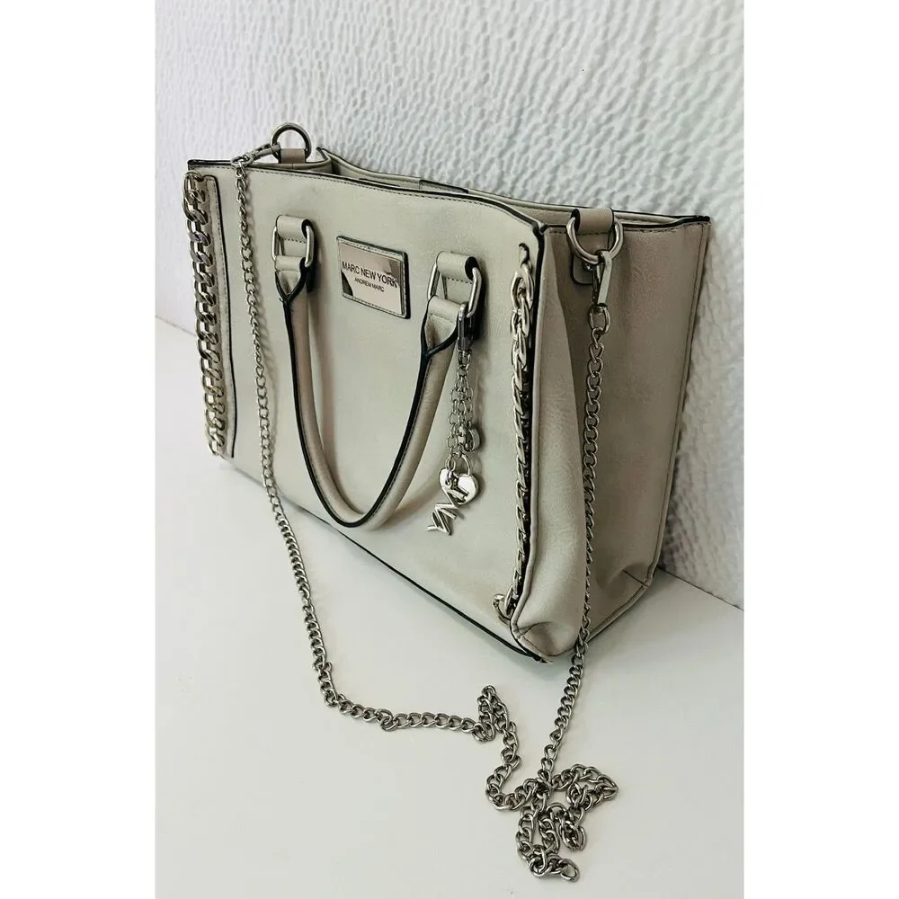 Vintage Marc New York faux white leather satchel with chain detail